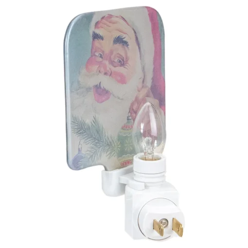 4" Red and Blue Santa Glass Christmas Night Light