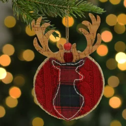 6" Red and Brown Deer Head Silhouette Christmas Ornament