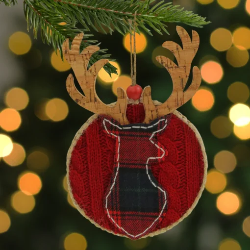 6" Red and Brown Deer Head Silhouette Christmas Ornament