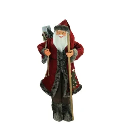 48" Red and Brown Santa Claus with Walking Stick Standing Christmas Figure