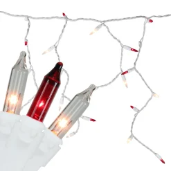 150 Red and Clear Mini Icicle Christmas Lights - 8.75 ft White Wire