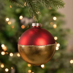 3.5" Red and Gold Glass Ball Christmas Ornament