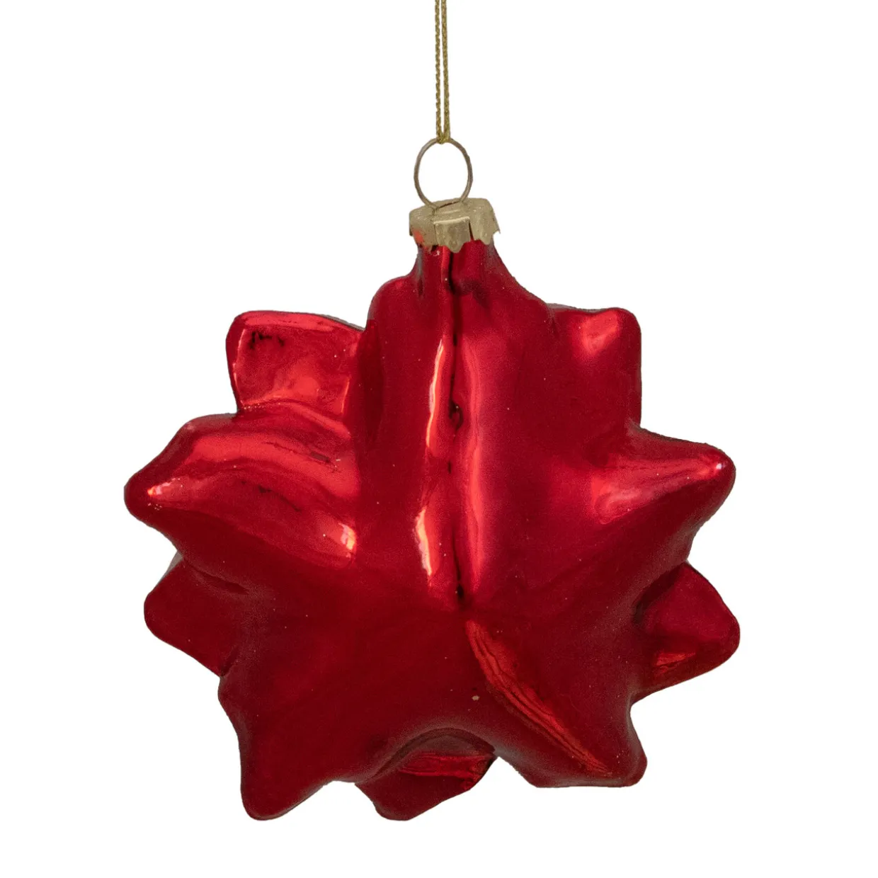 4.5" Red and Gold Glittery Poinsettia Glass Christmas Ornament
