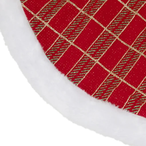 20" Red and Gold Plaid Glittered Mini Christmas Tree Skirt