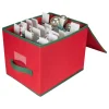 13” Red and Green Christmas Ornament Storage Box with Removable Dividers