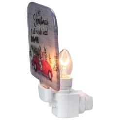 4" Red and Green Christmas Night Light with a Reindeer and Car