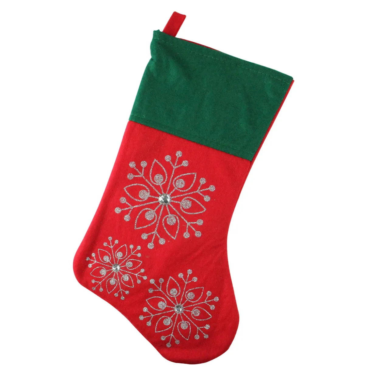 19" Red and Green Felt Christmas Stocking with Snowflakes