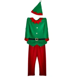 45" Red and Green Men's Elf Costume With a Christmas Santa Hat - Plus Size