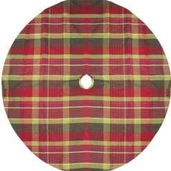 48" Red and Green Plaid Rustic Woodland Christmas Tree Skirt with Green Trim