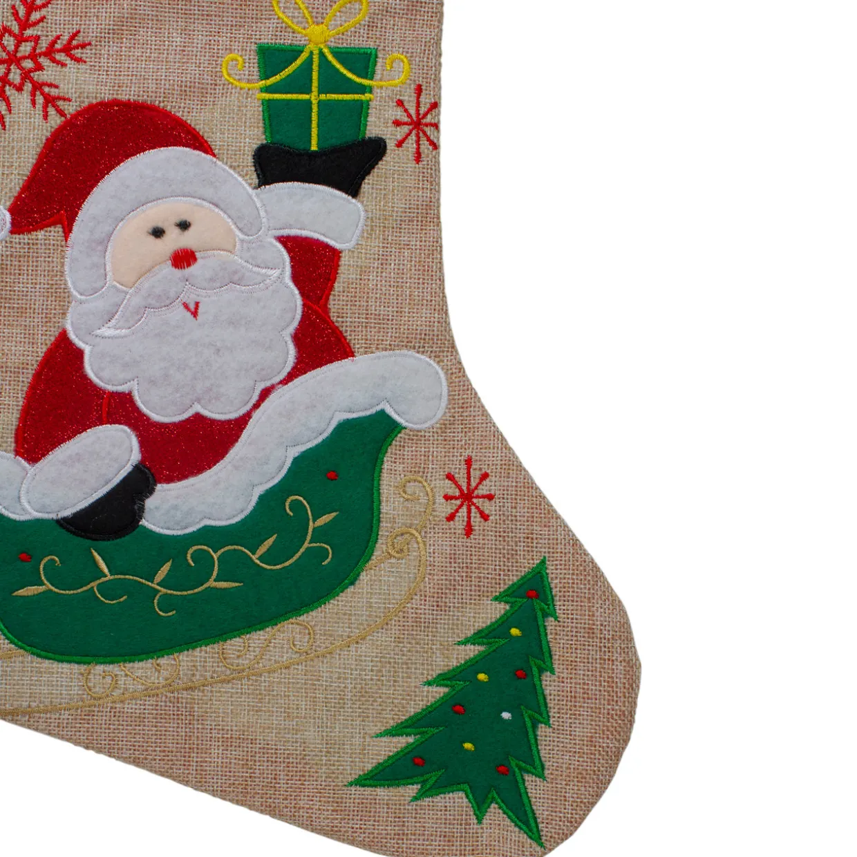 19" Red and Green Santa Claus in Sleigh Embroidered Christmas Stocking