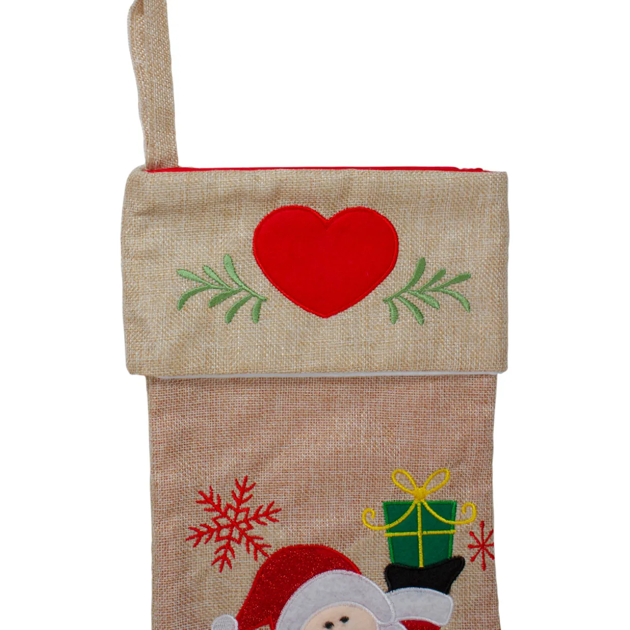 19" Red and Green Santa Claus in Sleigh Embroidered Christmas Stocking