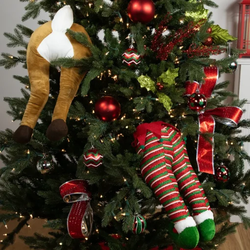 19" Red and Green Striped Elf Legs Christmas Decoration
