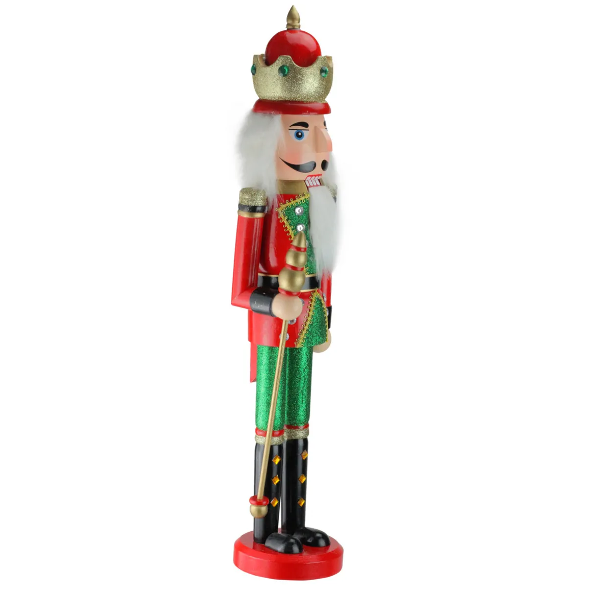 24" Red and Green Wooden Christmas Nutcracker King with Scepter