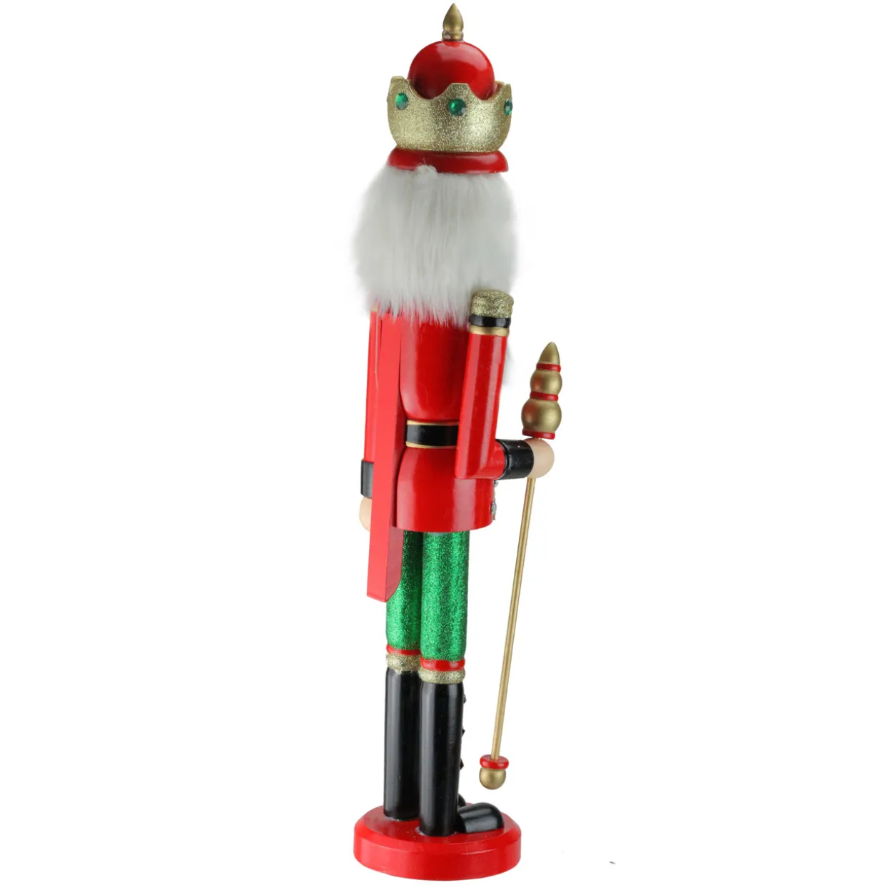 24" Red and Green Wooden Christmas Nutcracker King with Scepter