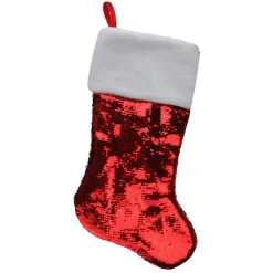 22" Red and Silver Reversible Sequined Christmas Stocking