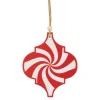 4.5" Red and White Candy Cane Swirl Bauble Wooden Christmas Ornament