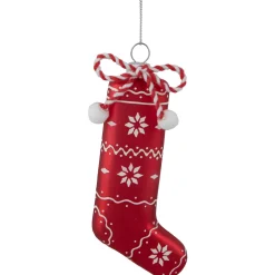 5" Red and White Christmas Stocking Glass Ornament