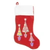 20" Red and White Embroidered Velveteen Cuff Christmas Tree Stocking