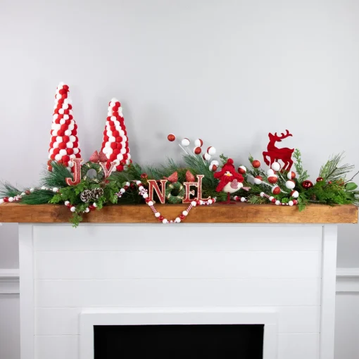 6' Red and White Frosted Peppermint Candy Christmas Garland, Unlit
