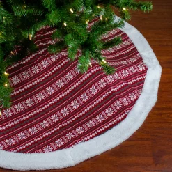 48" Red and White Knitted Snowflake Lodge Christmas Tree Skirt