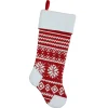 21.5" Red and White Knitted Snowflake Christmas Stocking with Fleece Cuff