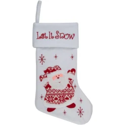 19" Red and White "Let It Snow" Santa Claus Embroidered Christmas Stocking