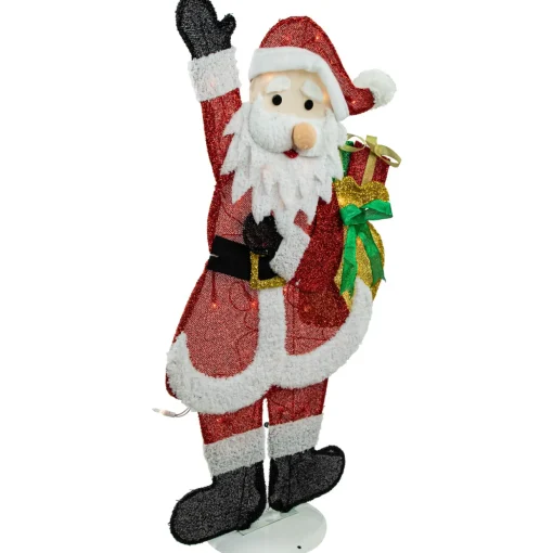 32" Red and White Lighted Waving Santa with Gifts Christmas Outdoor Decoration