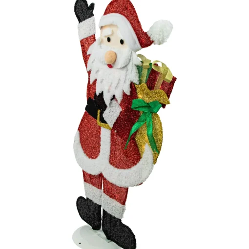 32" Red and White Lighted Waving Santa with Gifts Christmas Outdoor Decoration