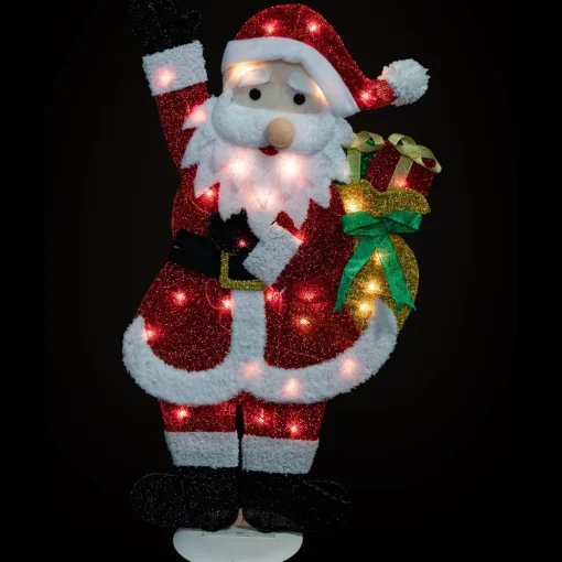 32" Red and White Lighted Waving Santa with Gifts Christmas Outdoor Decoration