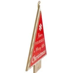 16” Red and White Merry Little Christmas Tree Wooden Hanging Wall Sign