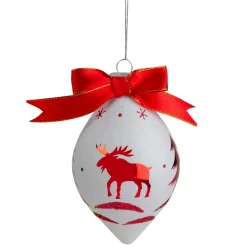 5" Red and White Moose Christmas Teardrop Ornament