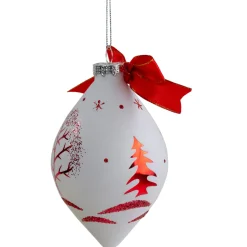 5" Red and White Moose Christmas Teardrop Ornament