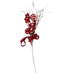 24" Red and White Pearls and Swirls Christmas Spray