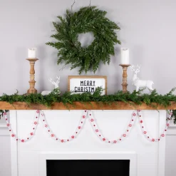 9' Red and White Peppermint Candy Beaded Christmas Garland, Unlit