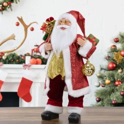 24" Red and White Santa with Gift Bag and Presents Christmas Figure