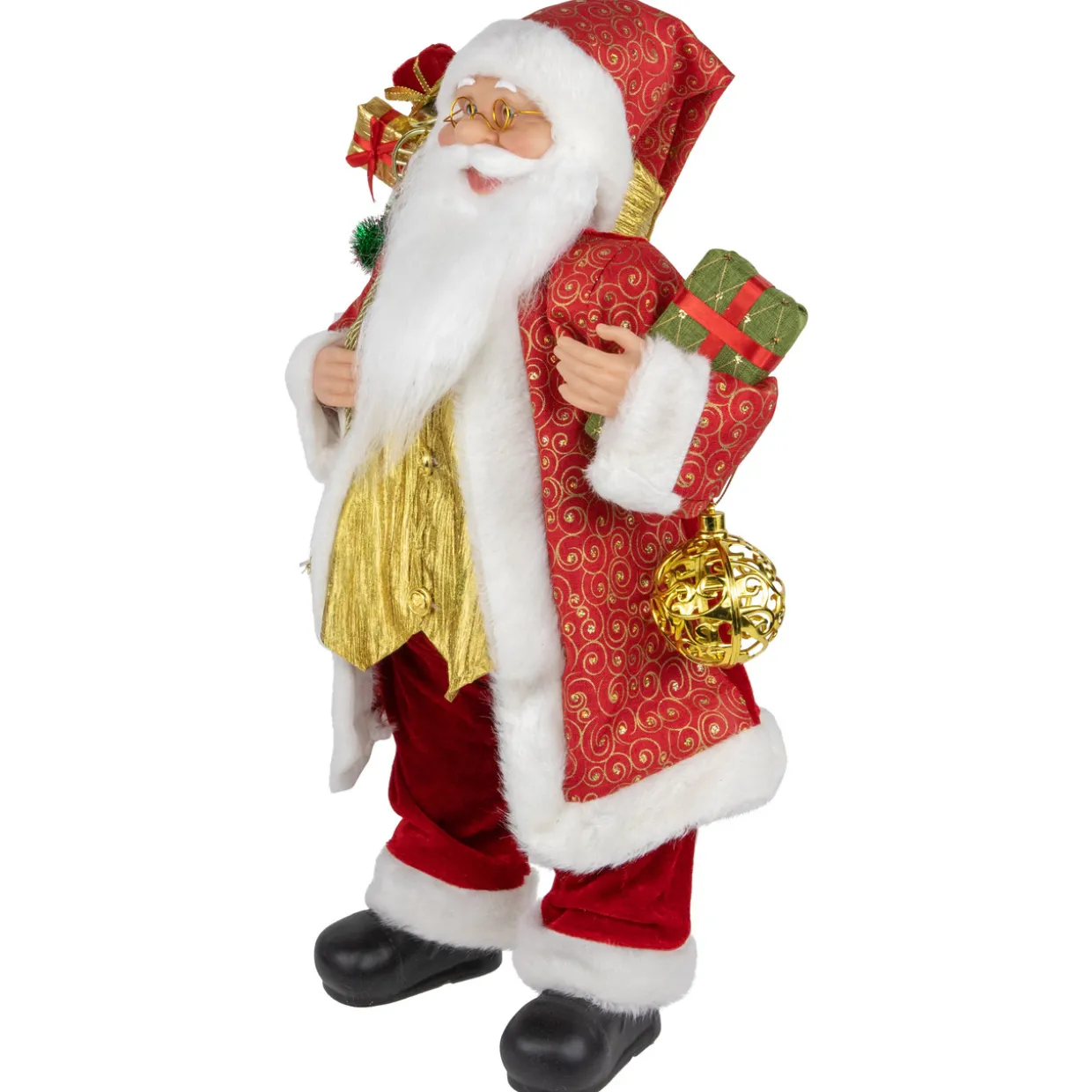 24" Red and White Santa with Gift Bag and Presents Christmas Figure