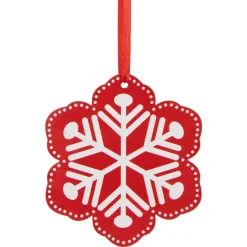 6" Red and White Snowflake Wooden Christmas Ornament