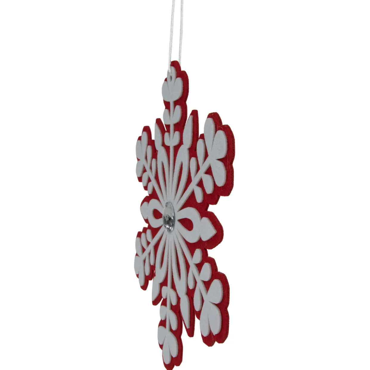 10" Red and White Snowflake Christmas Ornament with Gem
