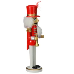 14" Red and White Wooden Christmas Nutcracker with Horn