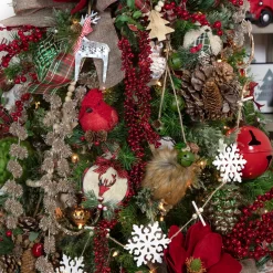 6.5" Red Burlap Cardinal with Pine Needles and Berries Christmas Ornament