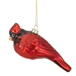 5.5" Red Cardinal Glittered Glass Christmas Ornament