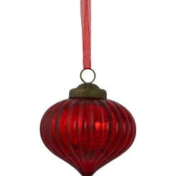 3" Red Crackle Glass Onion Christmas Ornament