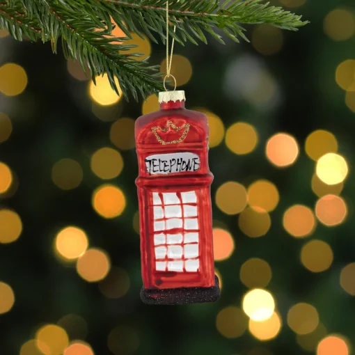 4.5" Red Euro Phone Booth Glass Christmas Ornament