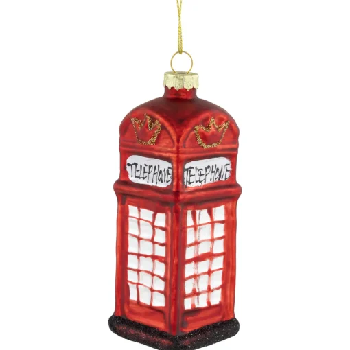 4.5" Red Euro Phone Booth Glass Christmas Ornament