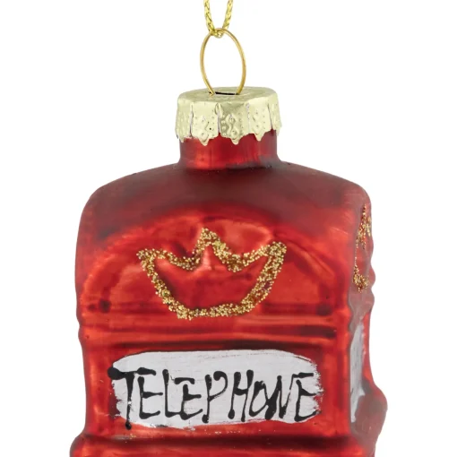 4.5" Red Euro Phone Booth Glass Christmas Ornament
