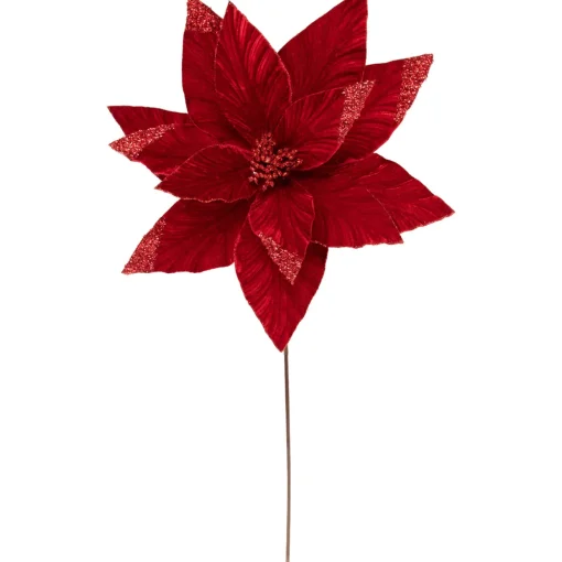 24" Red Glittered Poinsettia Christmas Stem Spray