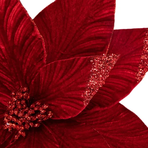 24" Red Glittered Poinsettia Christmas Stem Spray