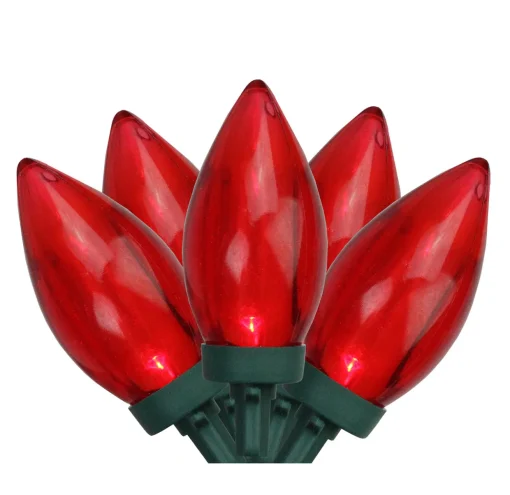 25 Red LED C9 Christmas Lights - 16 ft Green Wire