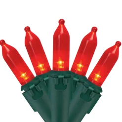 50 Red LED Mini Christmas Lights - 16.25 ft Green Wire