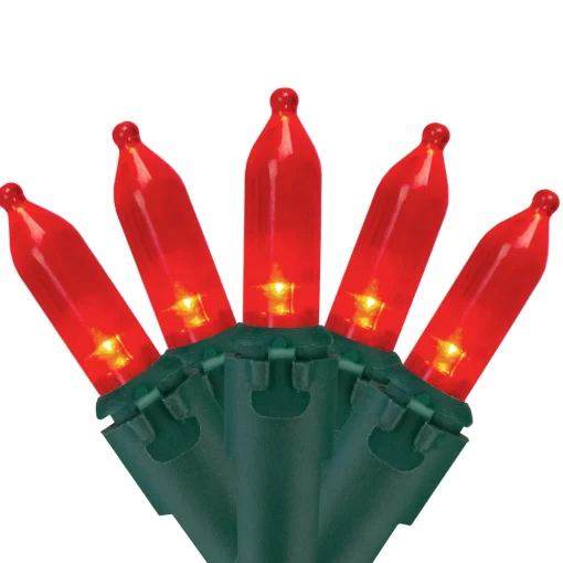 50 Red LED Mini Christmas Lights - 16.25 ft Green Wire